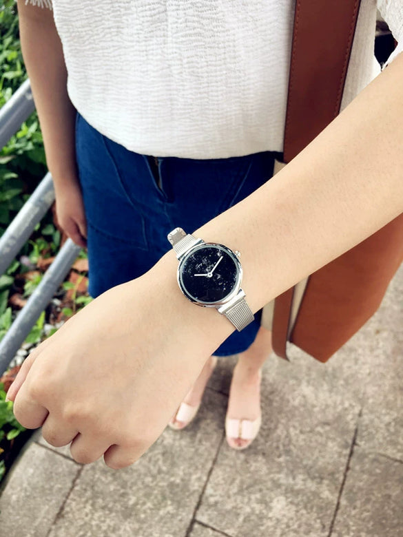 Couple Metal Alloy Belt Chain Watch Round Dial Retro Simple Leisure Style