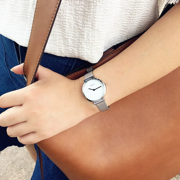 Couple Metal Alloy Belt Chain Watch Round Dial Retro Simple Leisure Style