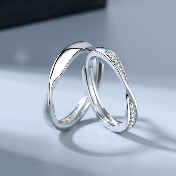 Couple Mobius Ring Sterling Silver Geometric Electroplating Style