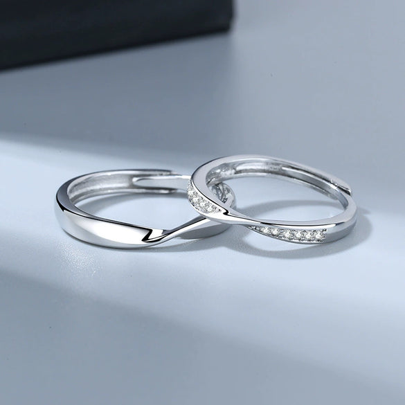 Couple Mobius Ring Sterling Silver Geometric Electroplating Style