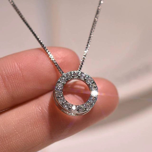 Couple Necklace Copper Mixed Gem Inlay Zircon Geometric Round Pendant Box Chain Elegant Style
