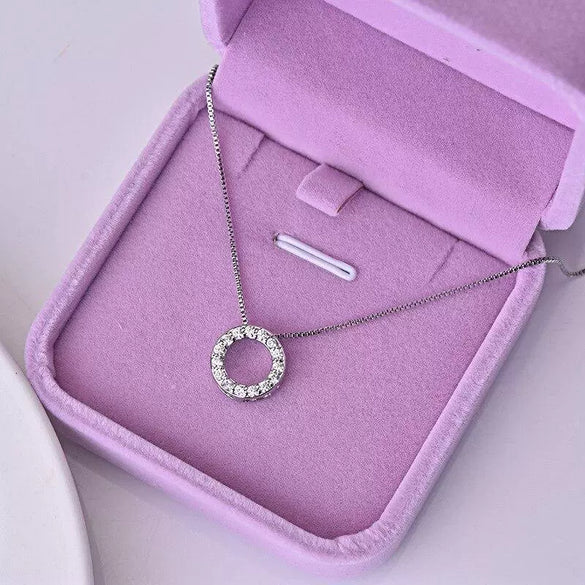 Couple Necklace Copper Mixed Gem Inlay Zircon Geometric Round Pendant Box Chain Elegant Style