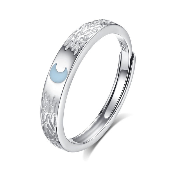Couple Open Ring S925 Sterling Silver Flower Pattern Electroplating Minimalist Style
