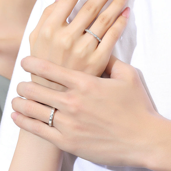 Couple Opening Ring 925 Sterling Silver Bow Geometric Diamond Design