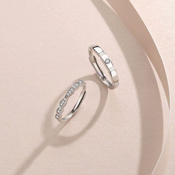 Couple Opening Ring 925 Sterling Silver Bow Geometric Diamond Design