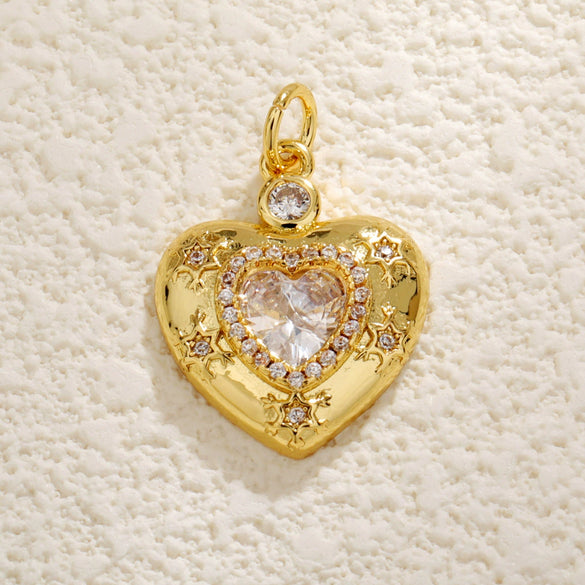 Couple Pendant Copper Plated 18K Gold Heart Shaped Inlaid Zircon White Shell Peach Shaped Diy Accessories With Small Fragrance