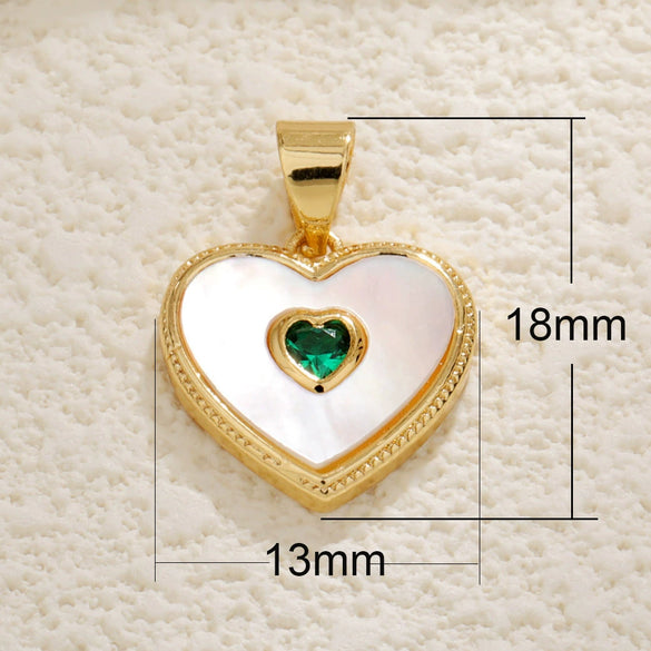 Couple Pendant Copper Plated 18K Gold Heart Shaped Inlaid Zircon White Shell Peach Shaped Diy Accessories With Small Fragrance