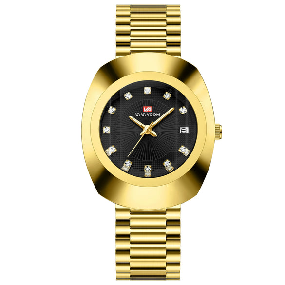 Couple Quartz Watch Alloy Case Stainless Steel Strap Oval Dial Business Style Waterproof