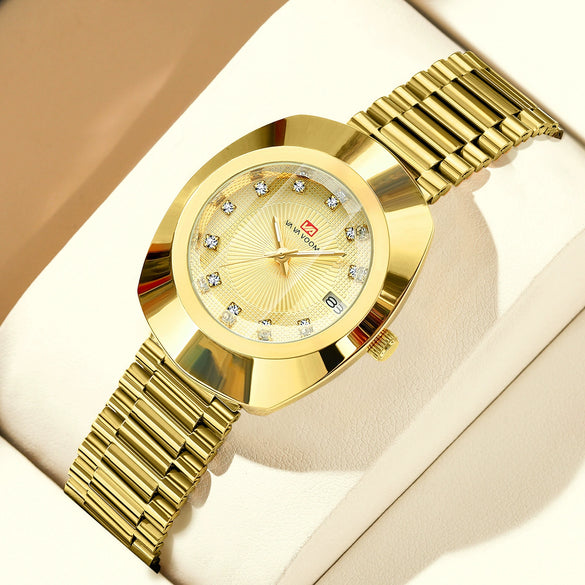 Couple Quartz Watch Alloy Case Stainless Steel Strap Oval Dial Business Style Waterproof