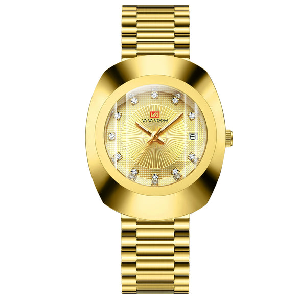 Couple Quartz Watch Alloy Case Stainless Steel Strap Oval Dial Business Style Waterproof