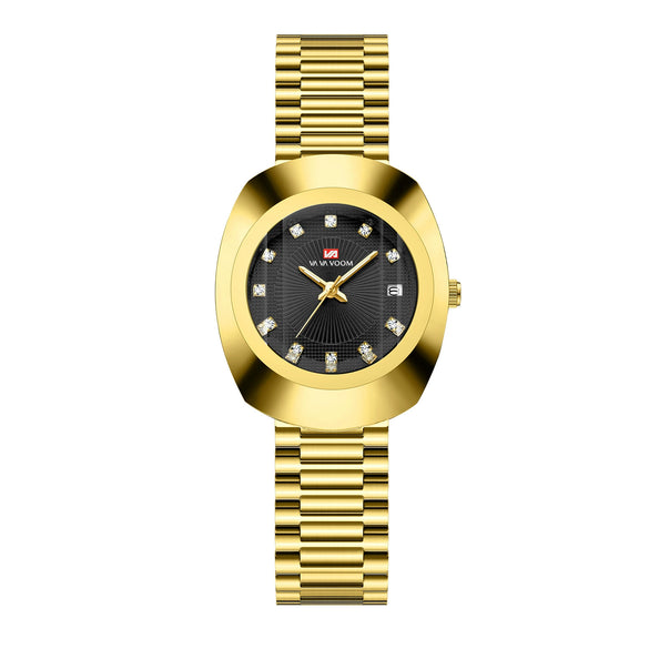 Couple Quartz Watch Alloy Case Stainless Steel Strap Oval Dial Business Style Waterproof