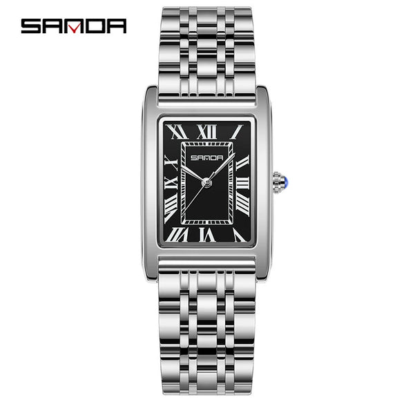 Couple Quartz Watch Square Alloy Alloy Case Steel Band Business Style Waterproof