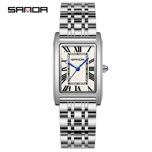 Couple Quartz Watch Square Alloy Alloy Case Steel Band Business Style Waterproof
