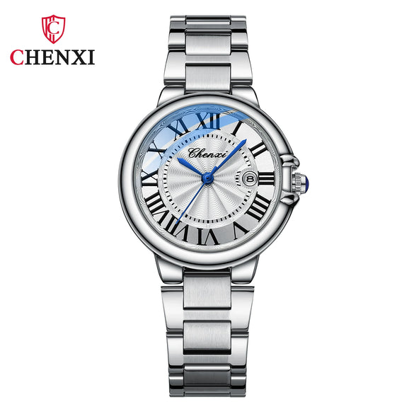 Couple Quartz Watch Stainless Steel Belt Round Dial Mineral Reinforced Glass Mirror Waterproof Luminous Leisure Style