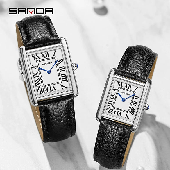 Couple Quartz Watches Square Zinc Alloy Case Mineral Tempered Glass Mirror Stainless Steel Buckle Casual Style Waterproof