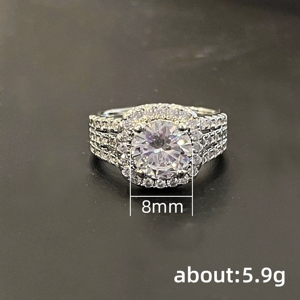 Couple Ring Copper Geometric Inlaid Zircon Design