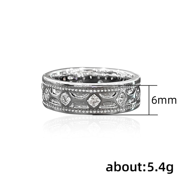 Couple Ring Copper Geometric Inlaid Zircon Design