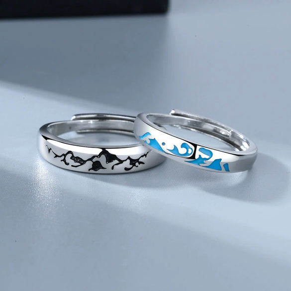 Couple Ring S925 Silver Geometric Design Electroplated