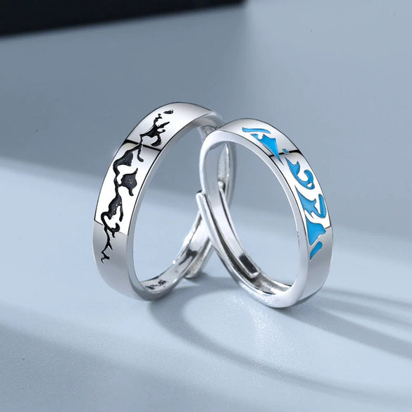 Couple Ring S925 Silver Geometric Design Electroplated