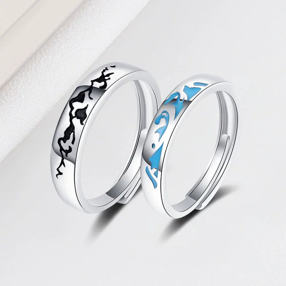 Couple Ring S925 Silver Geometric Design Electroplated