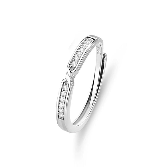 Couple Ring S925 Silver Twin Knot Diamond Geometric Style Open Interwoven