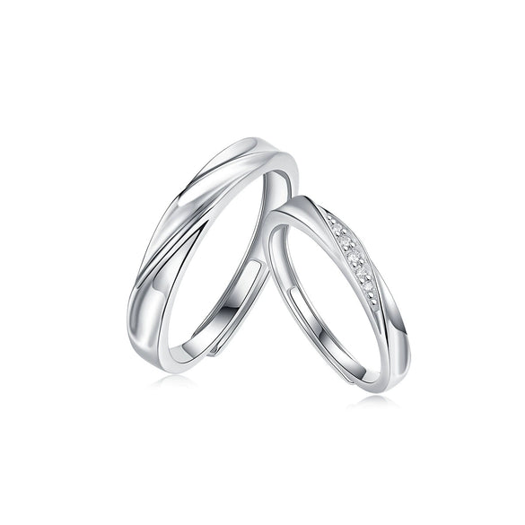 Couple Ring 925 Silver Geometric Moissanite Inlay Sweet Minimalist Style