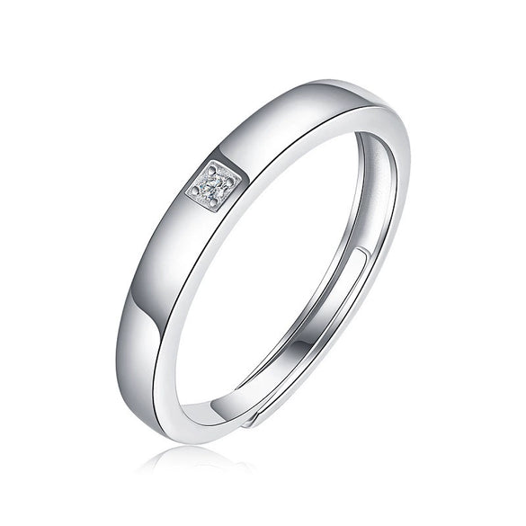 Couple Ring 925 Silver Geometric Moissanite Inlay Sweet Minimalist Style