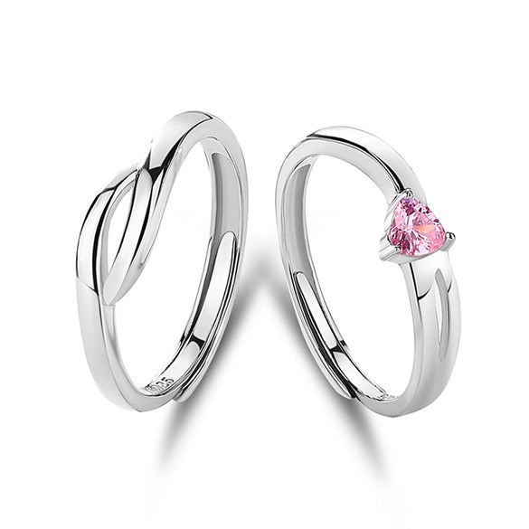 Couple Ring 925 Silver Heart Geometric Diamond Design