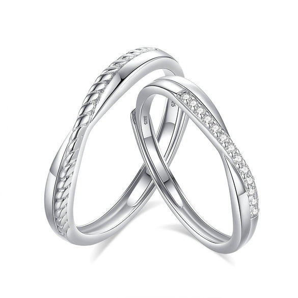 Couple Ring 925 Silver Mobius Twist Geometric Diamond Design