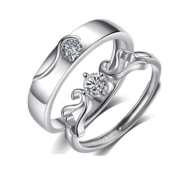 Couple Ring 925 Sterling Silver Angel Wings Geometric Pattern Electroplated Jewelry
