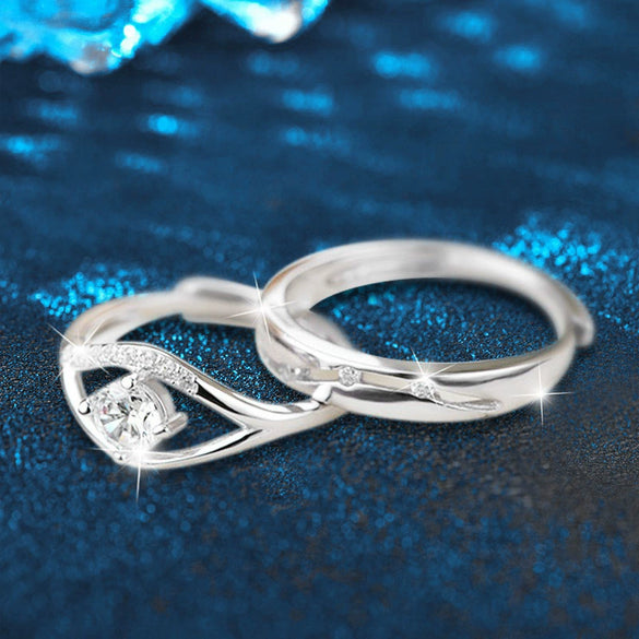 Couple Ring Sterling Silver Diamond Geometric Simple Style