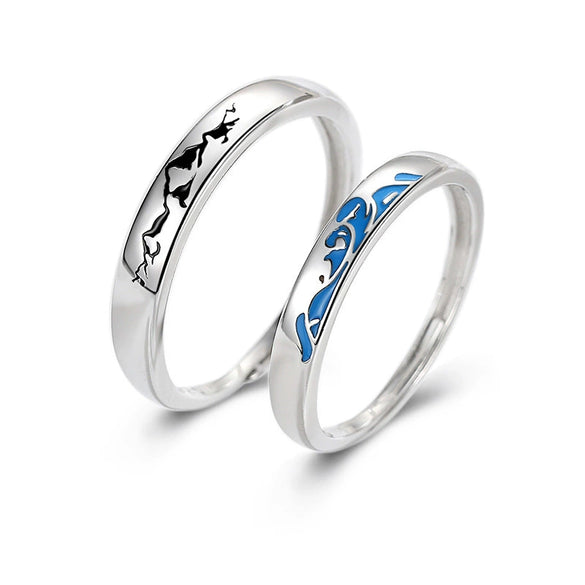Couple Ring Sterling Silver 925 Dripping Oil Retro Creative Design