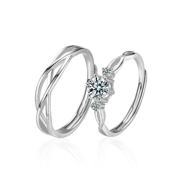 Couple Ring 925 Sterling Silver Geometric Mossam Drill Simple Style