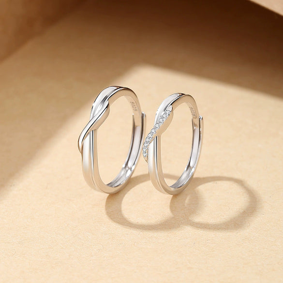 Couple Ring 925 Sterling Silver Geometric Style Diamond Design Opening Ring