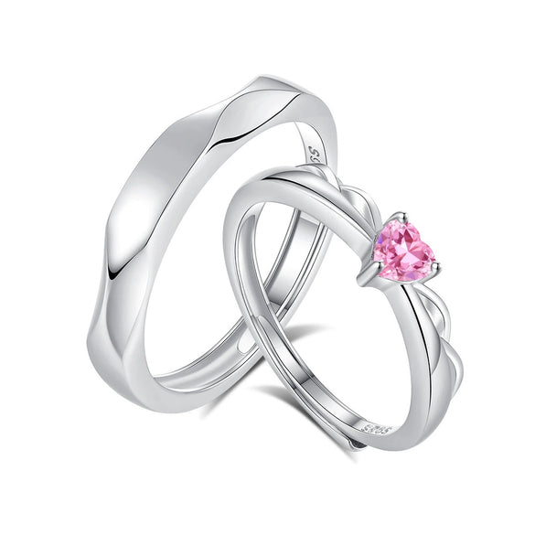 Couple Ring Sterling Silver 925 Love Heart Electroplated Geometric Jewelry