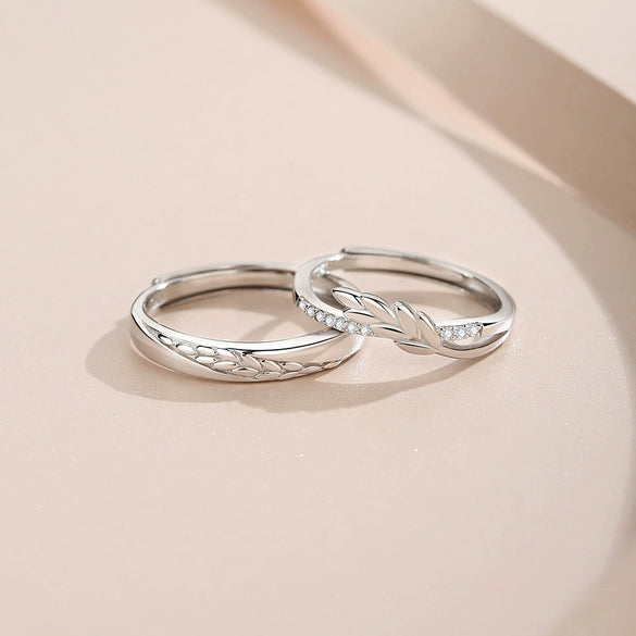 Couple Ring 925 Sterling Silver Wheat Ear Flowers Diamond Style