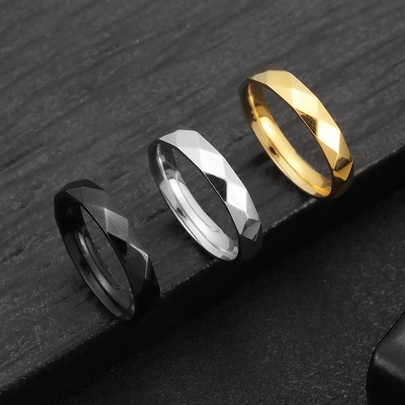 Couple Ring Titanium Steel Geometric Hammer Pattern Electroplating Hand Ornament