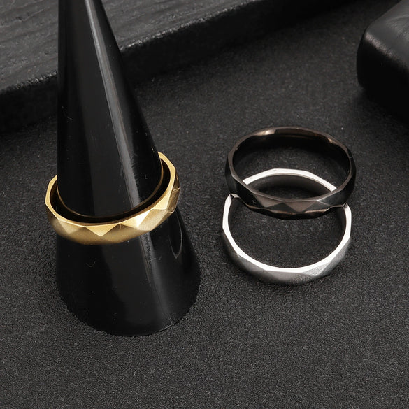 Couple Ring Titanium Steel Geometric Hammer Pattern Electroplating Hand Ornament