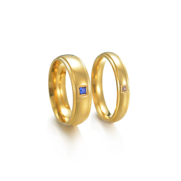 Couple Ring Titanium Steel Geometric Real Gold Inlaid Furnace Electroplated