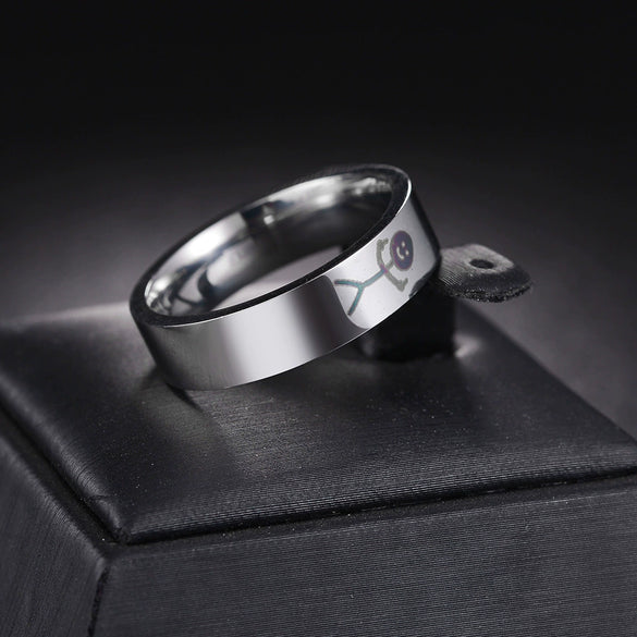 Couple Ring Titanium Steel Stickman Geometric Pattern Electroplated