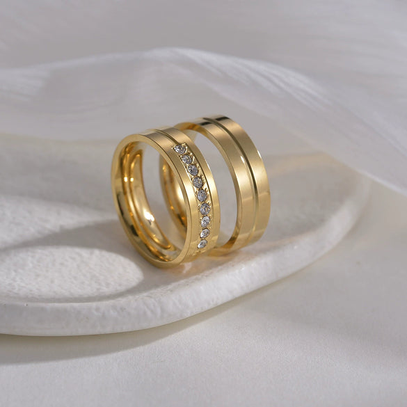 Couple Rings Stainless Steel Geometric Electroplating Zircon Jewelry
