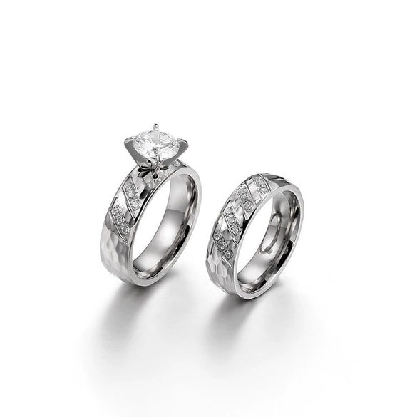 Couple Rings Titanium Steel Light Luxury Wave Pattern Electroplated