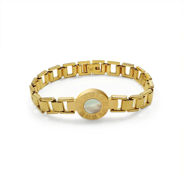Couple Shell Bracelet With Roman Numerals Watch Plate In Titanium Steel With Geometric Design For Women
