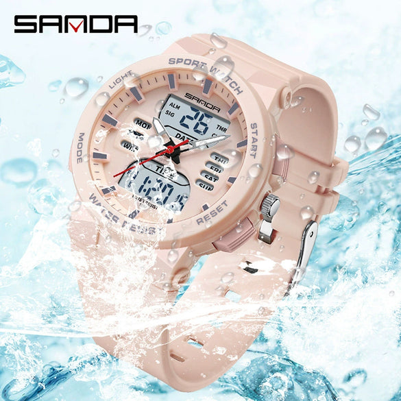 Couple Sports Watch Simple Dual Display Multifunction Luminous Waterproof Digital Watch With Abs Case Acrylic Mirror And Tpu Strap Round Dial