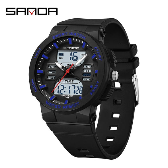 Couple Sports Watch Simple Dual Display Multifunction Luminous Waterproof Digital Watch With Abs Case Acrylic Mirror And Tpu Strap Round Dial