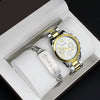 Couple Stainless Steel And Alloy Quartz Watch Set With Round Dial And Fashionable Style