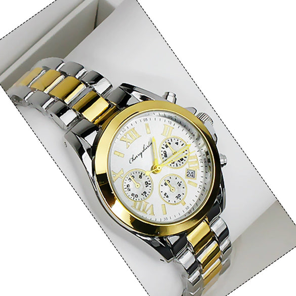 Couple Stainless Steel And Alloy Quartz Watch Set With Round Dial And Fashionable Style