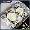 Couple Stainless Steel And Alloy Quartz Watch Set With Round Dial And Fashionable Style