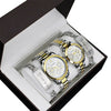 Couple Stainless Steel And Alloy Quartz Watch Set With Round Dial And Fashionable Style
