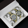 Couple Stainless Steel And Alloy Quartz Watch Set With Round Dial And Fashionable Style